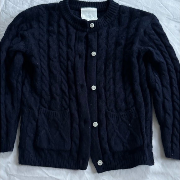 Little English | Classic cashmere blend cable knit cardigan sweater | 4T | Navy - Picture 5 of 7